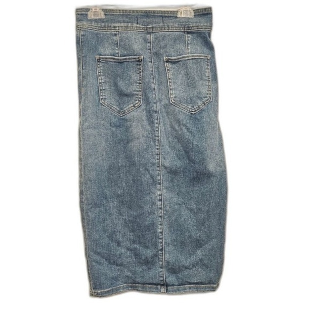 We The Free Women's Pencil Denim Jean Slit Midi Skirt Medium Wash Size 26 EUC - Picture 7 of 10